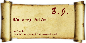 Bársony Jolán névjegykártya