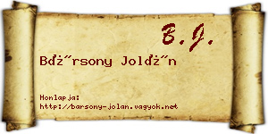 Bársony Jolán névjegykártya